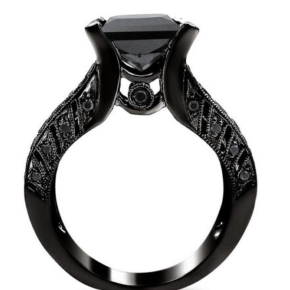 New 14kt Black Gold Filled Black Sapphire 2pc Ring - Picture 4 of 4